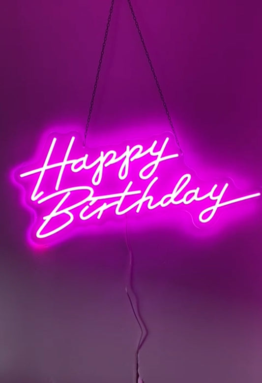 Aura Signature Neon Light "Happy Birthday" In Pink Light